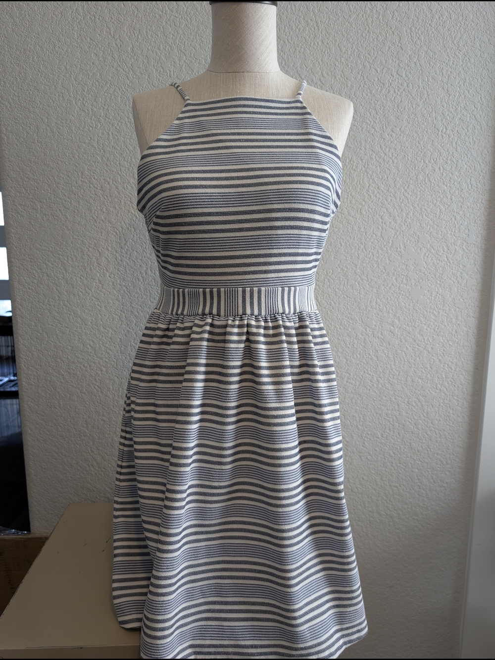 Banana Republic Navy and White Striped Midi Halter Dress Nautical Vibes